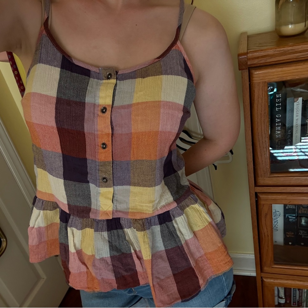 Cotton plaid button cami
